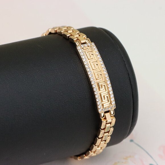 "Rose Gold Bracelet with Greek Key Design and Crystal Border, XPBL0950 - Picture 10 of 12